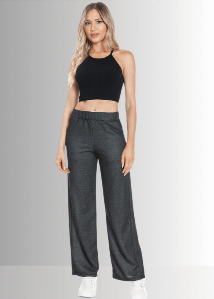 Made in USA Women's Relaxed Fit Straight Leg Lounge Pant with Side Pockets in Heather Gray or Heather Black 
