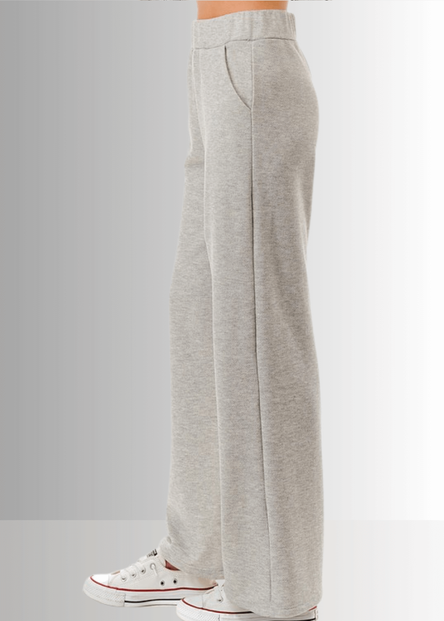 Made in USA Women's Relaxed Fit Straight Leg Lounge Pant with Side Pockets in Heather Gray or Heather Black 
