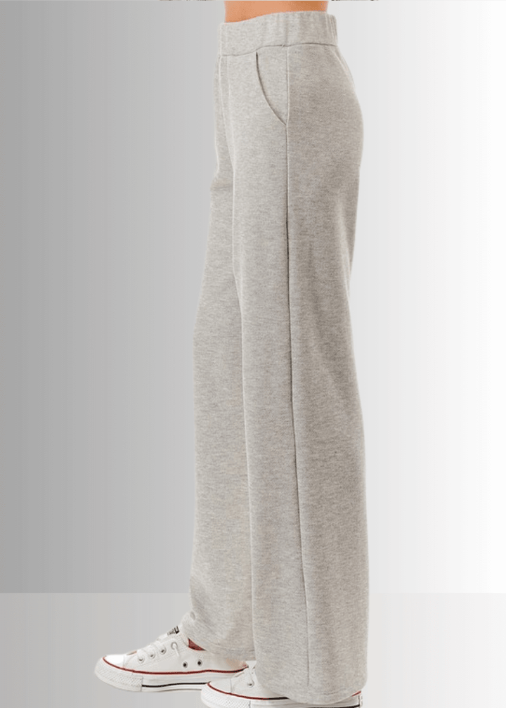 Made in USA Women's Relaxed Fit Straight Leg Lounge Pant with Side Pockets in Heather Gray or Heather Black 