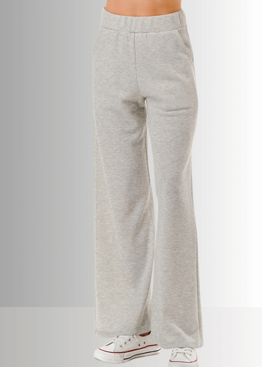 Made in USA Women's Relaxed Fit Straight Leg Lounge Pant with Side Pockets in Heather Gray or Heather Black 