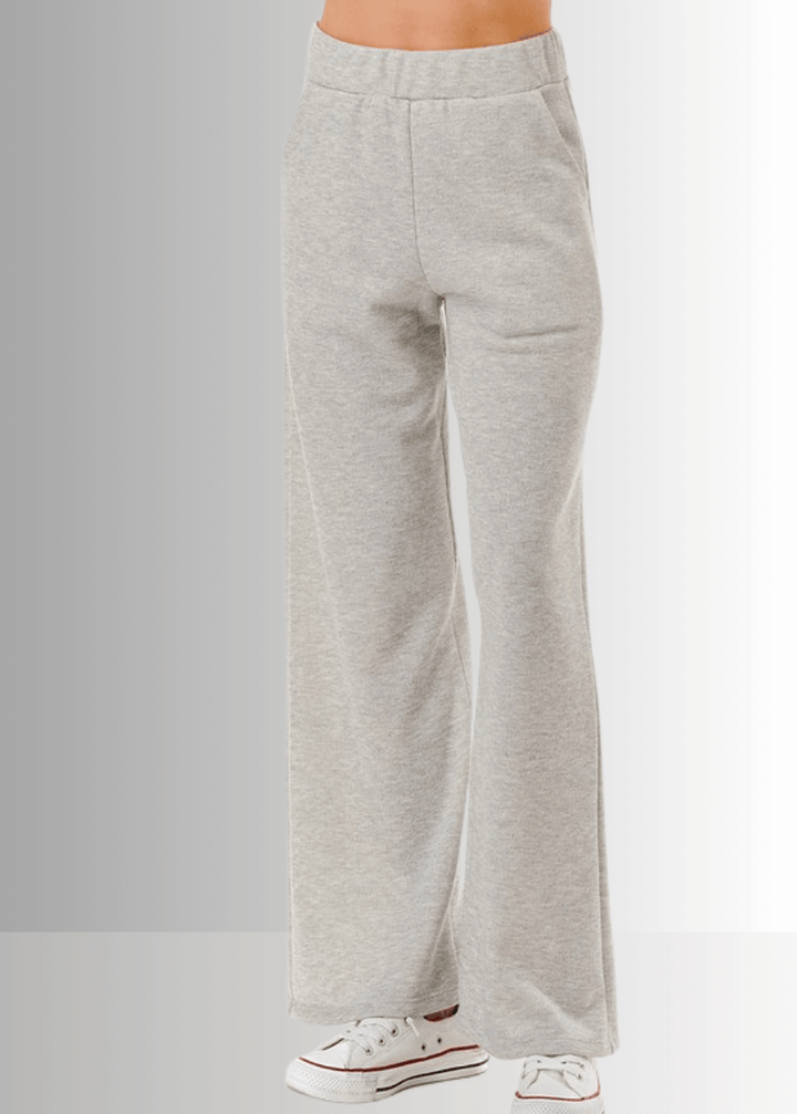 Made in USA Women's Relaxed Fit Straight Leg Lounge Pant with Side Pockets in Heather Gray or Heather Black 