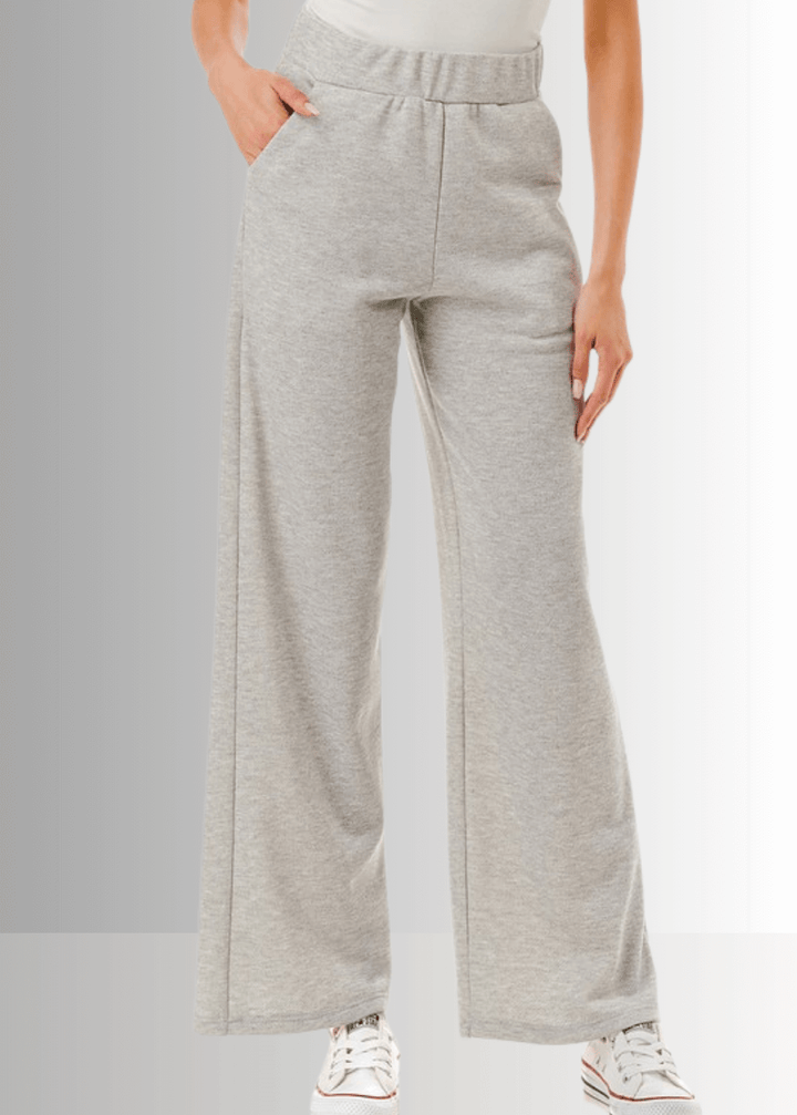 Made in USA Women's Relaxed Fit Straight Leg Lounge Pant with Side Pockets in Heather Gray or Heather Black 