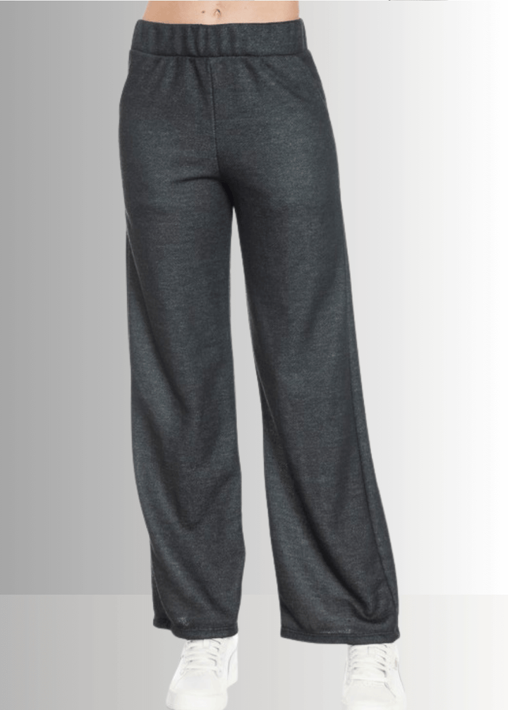 Made in USA Women's Relaxed Fit Straight Leg Lounge Pant with Side Pockets in Heather Gray or Heather Black 