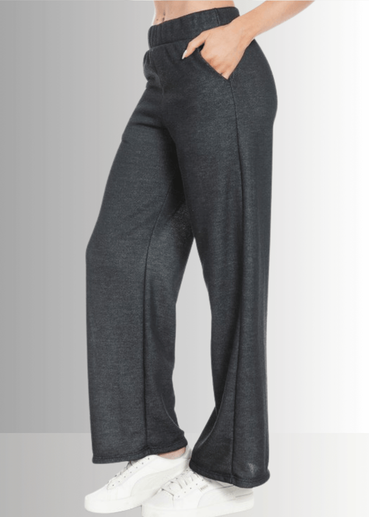 Made in USA Women's Relaxed Fit Straight Leg Lounge Pant with Side Pockets in Heather Gray or Heather Black 