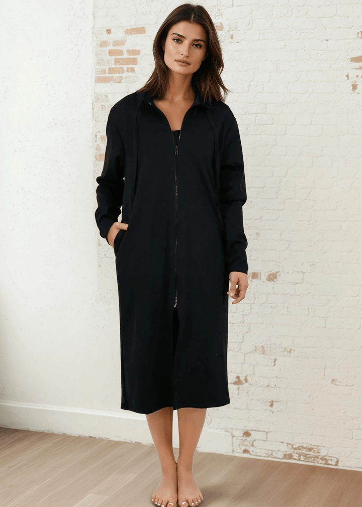 Made in USA with Imported Fabric | Women's Premium Heavyweight Warm and Cozy Soft Cotton Blend Long Zipper Front Hoodie Sweatshirt Jacket in Black