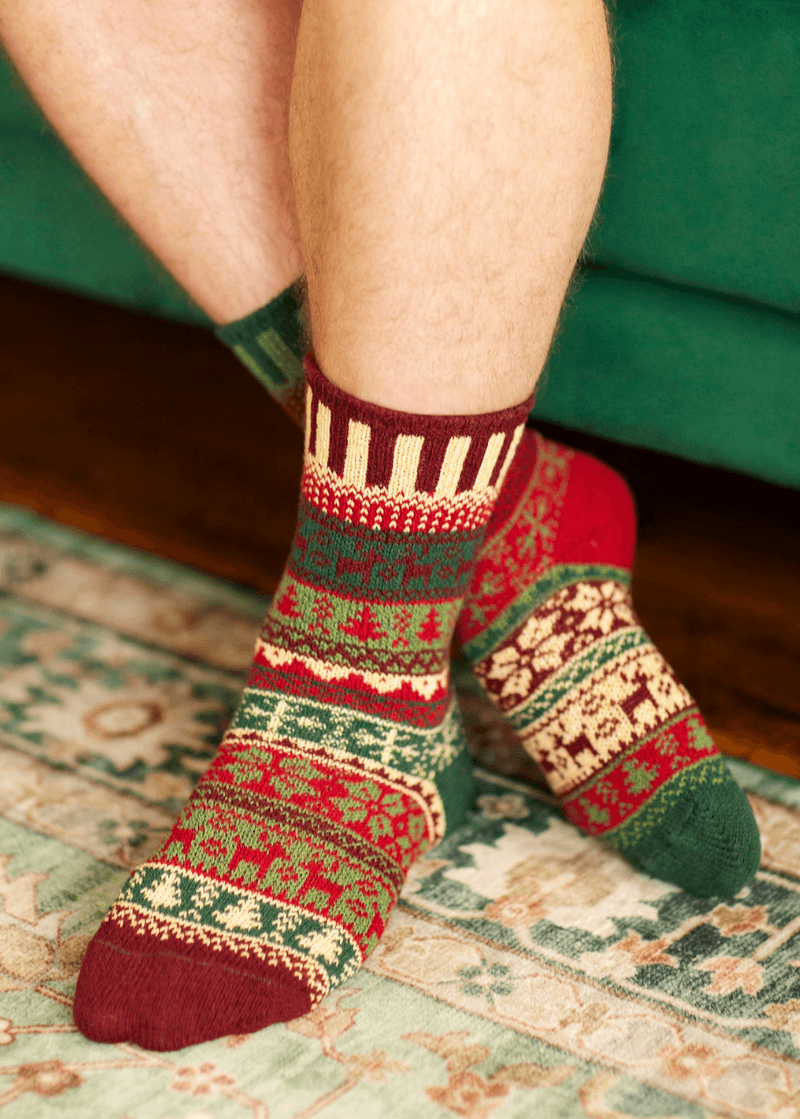Solmate Socks NOEL Christmas Knitted Crew Socks Proudly Made USA | These socks are delightfully mismatched & so very comfortable. American Made Clothing