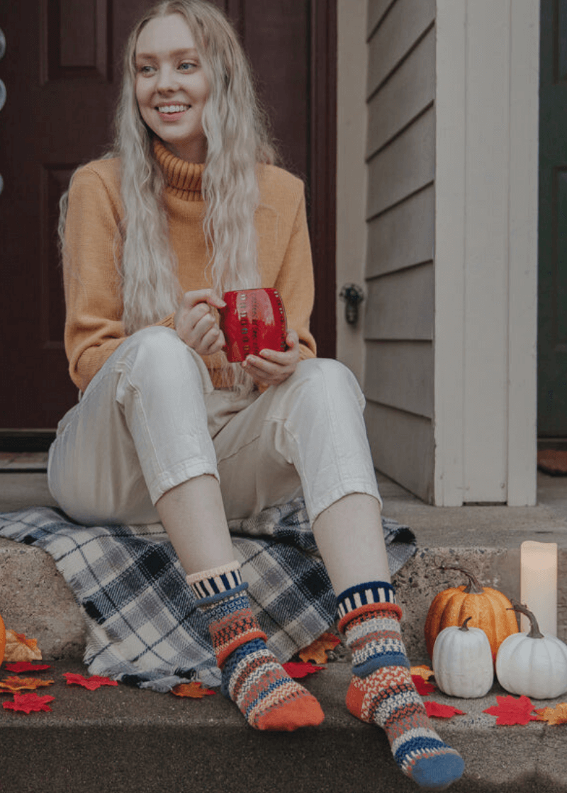 Solmate NUTMEG Knitted Crew Socks | Made in USA | These socks are delightfully mismatched & so very comfortable. American Made Women's Boutique.