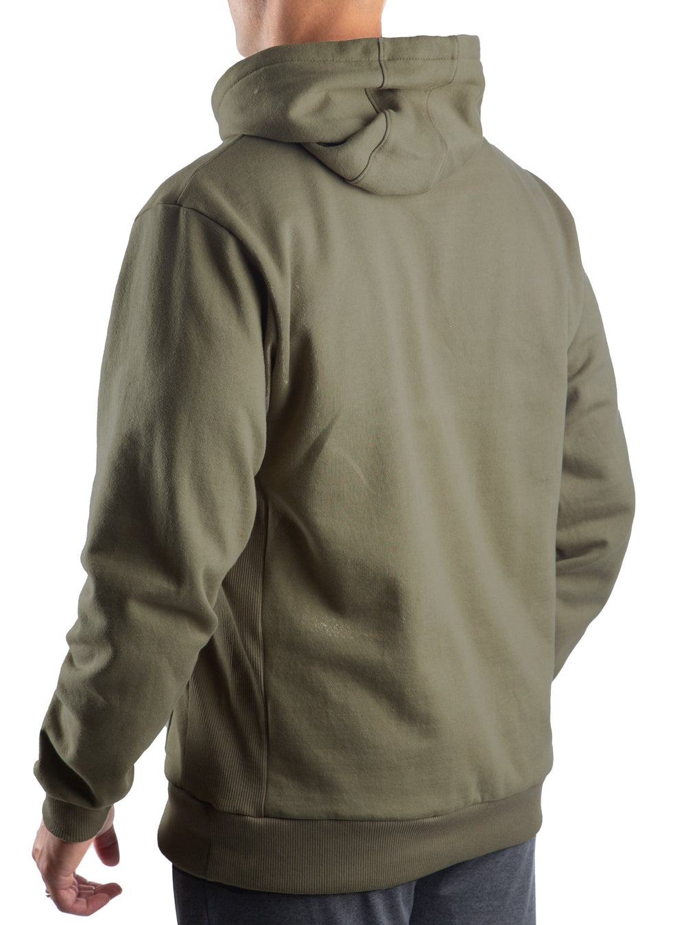 WSI Sportswear Men's Mid-Weight Fleece Hoodie with Patriotic Distressed American Flag Graphic Made in USA in Moss Green,  Loose Fit, Super comfortable and durable 14 ounce heavy-weight fleece, Built in hood and kangaroo pocket, Ribbed cuffs