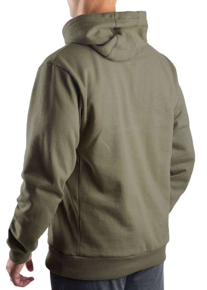 WSI Sportswear Men's Mid-Weight Fleece Hoodie Made in USA in Black or Moss Green,  Loose Fit, Super comfortable and durable 14 ounce heavy-weight fleece, Built in hood and kangaroo pocket, Ribbed cuffs