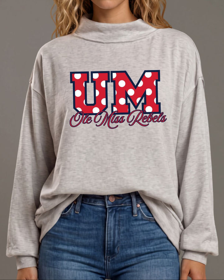 Ole Miss Polka Dot Gameday Mock Neck Sweatshirt Made in USA