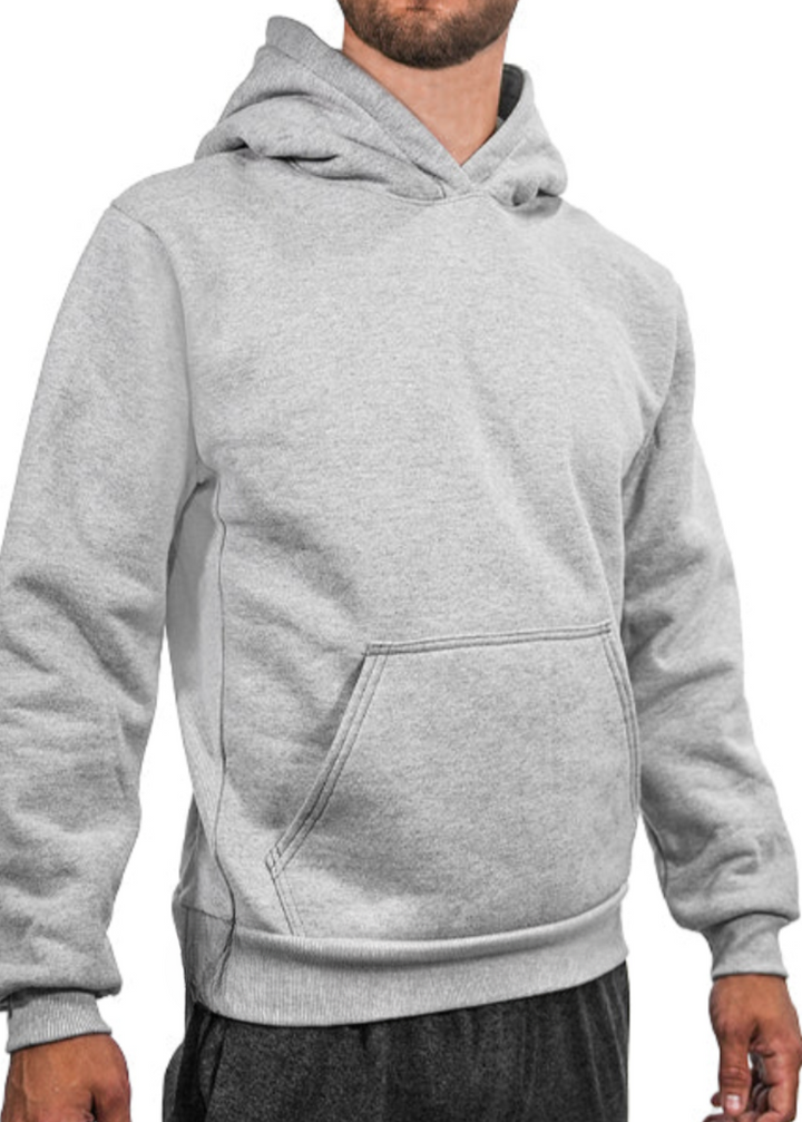 Made in USA WSI Sportswear Men's Distressed Flag Heavy Weight Fleece Hoodie in Heather Gray with Patriotic Graphic, Comfortable and durable 20 ounce heavy-weight fleece, Built in hood and kangaroo pocket, Ribbed cuffs, The heavy-weight fleece fabric will keep you extremely warm in the winter Proudly Made in USA since 1990 Heavy-Weight Fleece: 90% Cotton, 10% Polyester 