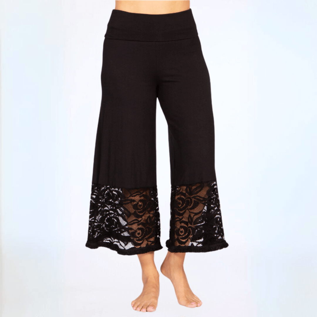 Black Lace Hem Wide Leg Pants Made in USA Plus Size