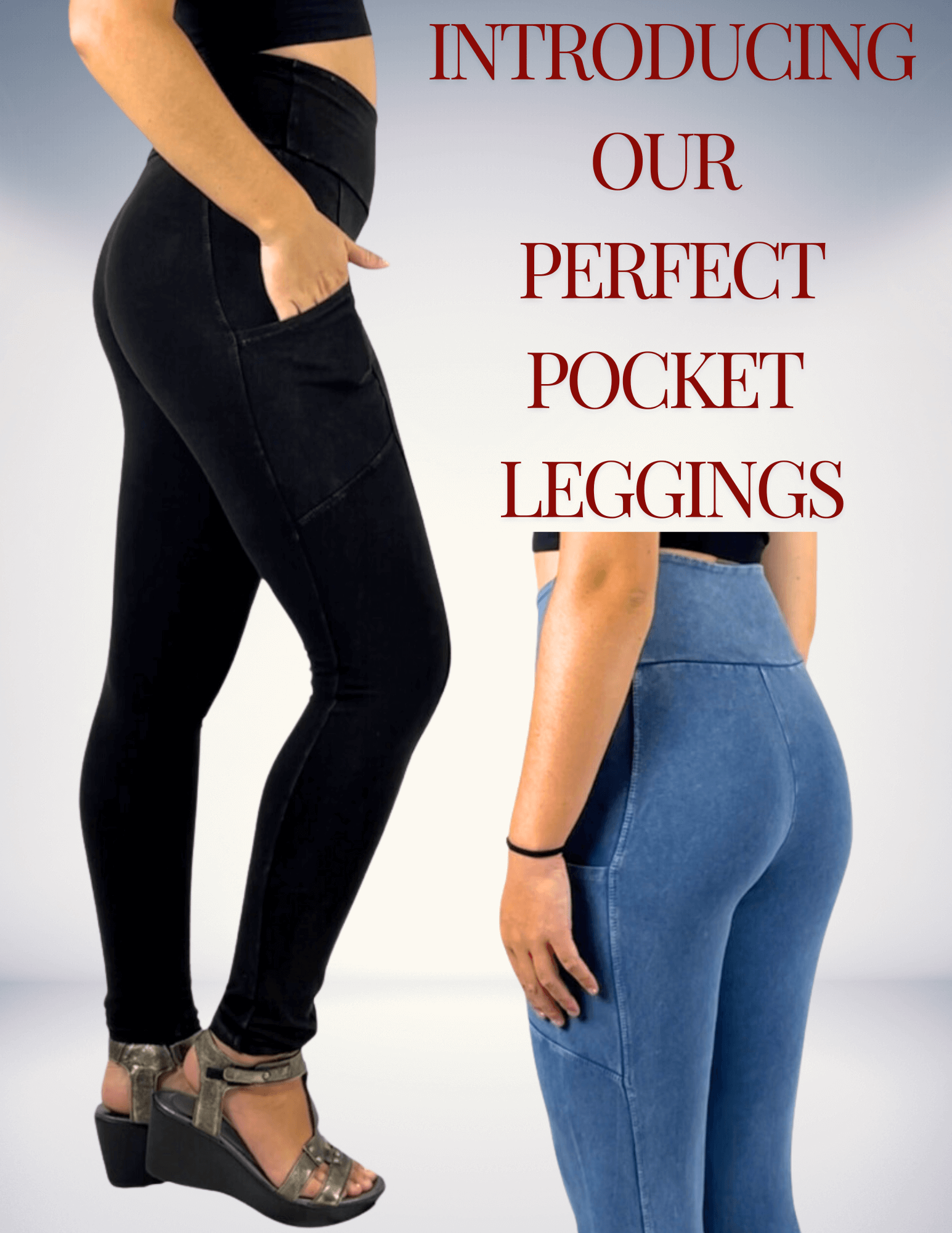 Made in USA with USA Grown Cotton, Women's Perfect Fit Pocket Leggings.  Available in 9 Mineral Washed Colors | Classy Cozy Cool Made in America Boutique