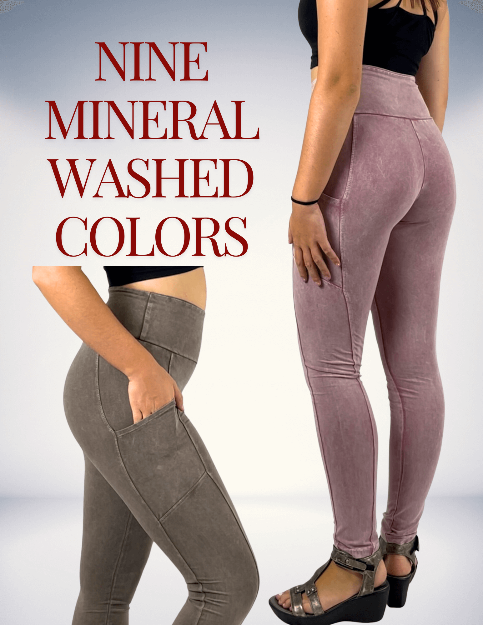 Made in USA with USA Grown Cotton, Women's Perfect Fit Pocket Leggings.  Available in 9 Mineral Washed Colors | Classy Cozy Cool Made in America Boutique