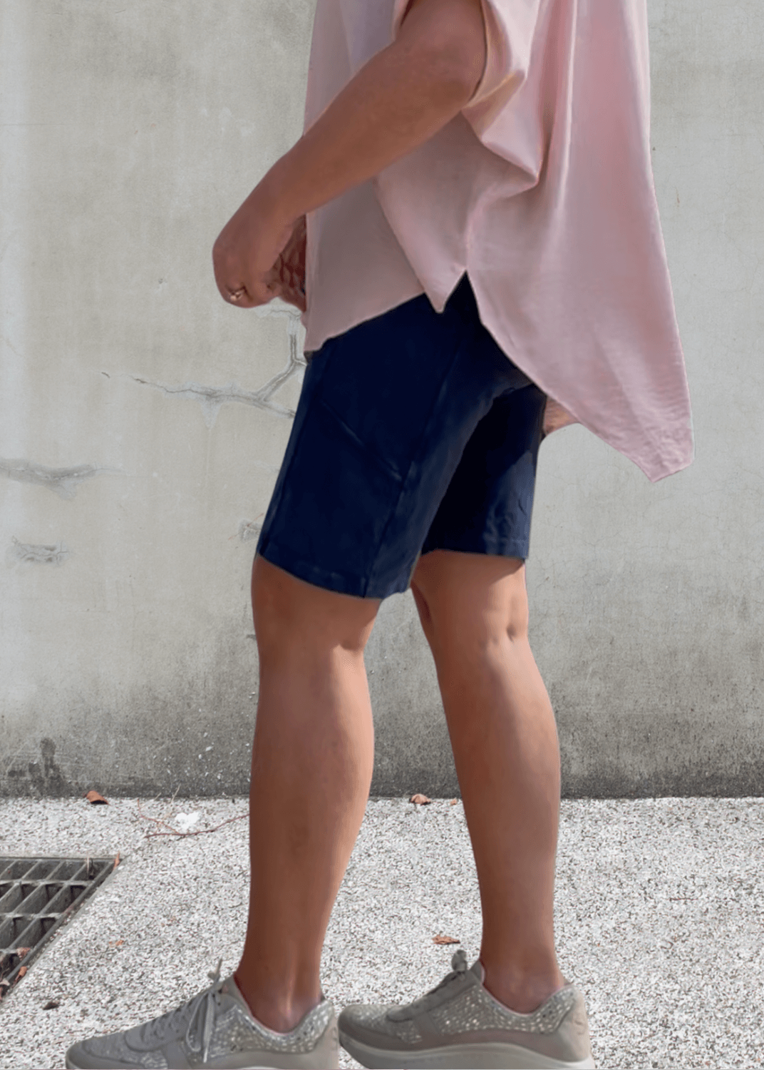 Made in USA Women's Perfect Fit Premium Tummy Control, Fitted  Walking Shorts in Dark Denim, Large Side Pockets, Wide Waistband, Long Length | 95% Cotton 5% Spandex | Style C30731 