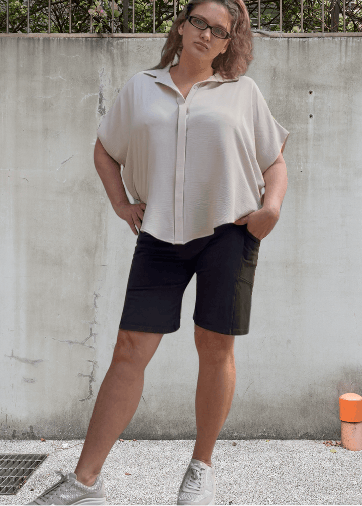 Made in USA Women's Perfect Fit Premium Tummy Control, Fitted  Walking Shorts in Dark Moss Green, Large Side Pockets, Wide Waistband, Long Length | 95% Cotton 5% Spandex | Style C30731 