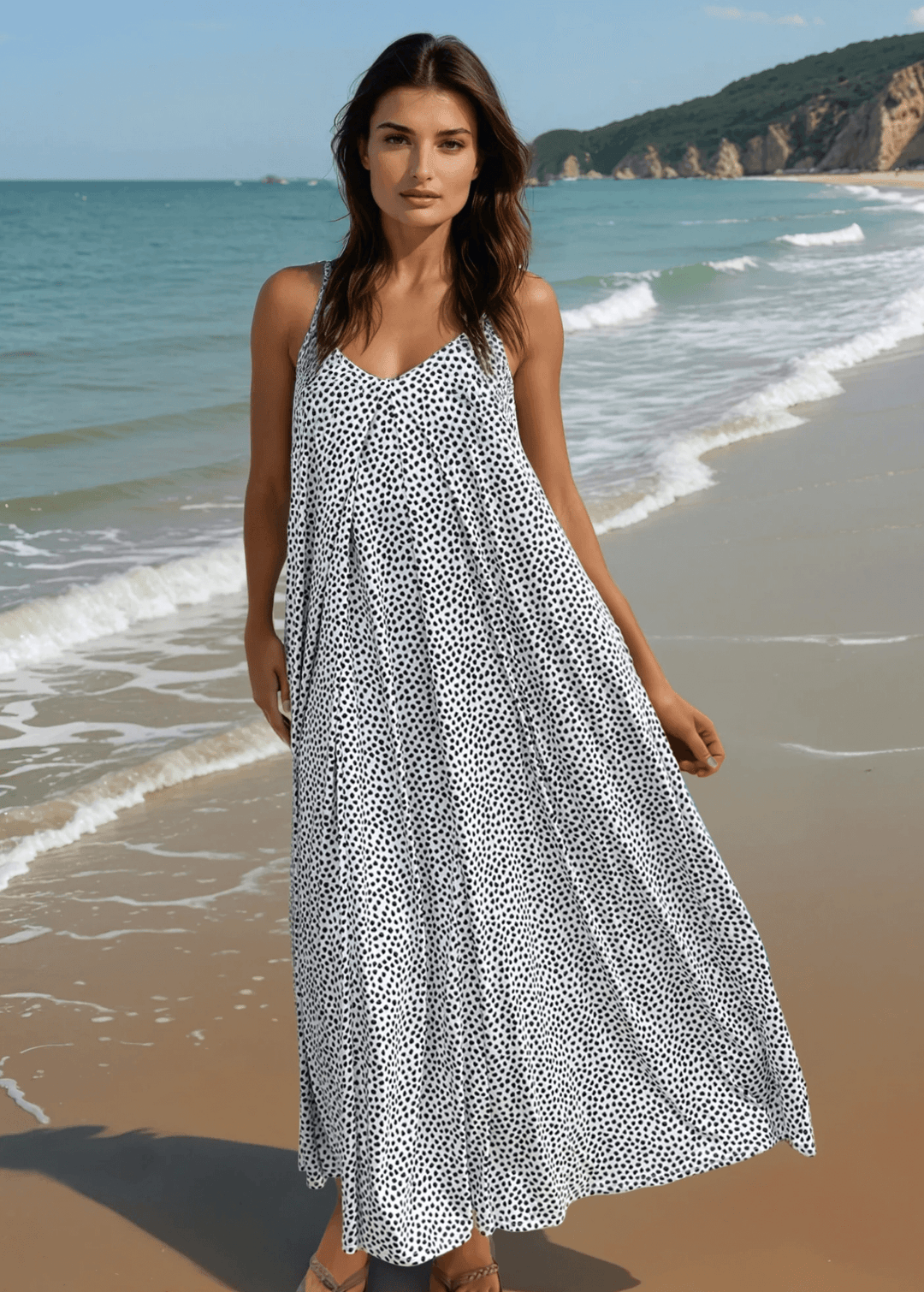 Amari Double V-Neck Summer Maxi Dress Green & Navy / Medium Amari Double V-Neck Summer Maxi Dress Green & Navy / Medium
