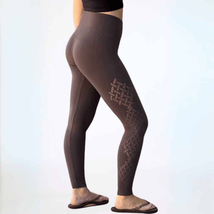 Made in USA Women's Fitted Leg Design Leggings Tummy Control Waist Fitted in Dark Taupe Grey 