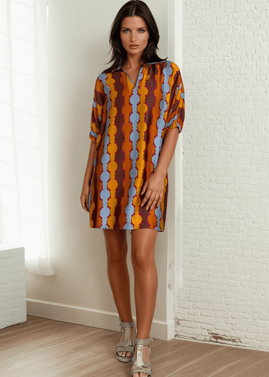 Charlotte Geometric Print Mini Dress Made in USA