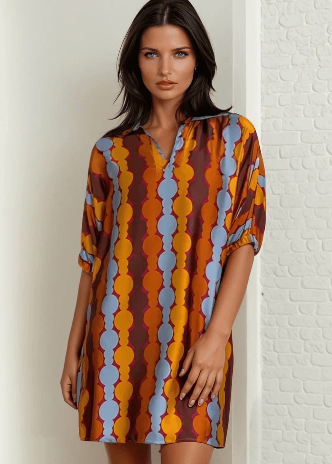 geo print mini dress ZARA Boho Geo Print V-Neck Short Sleeve Mini Dress Sz XS