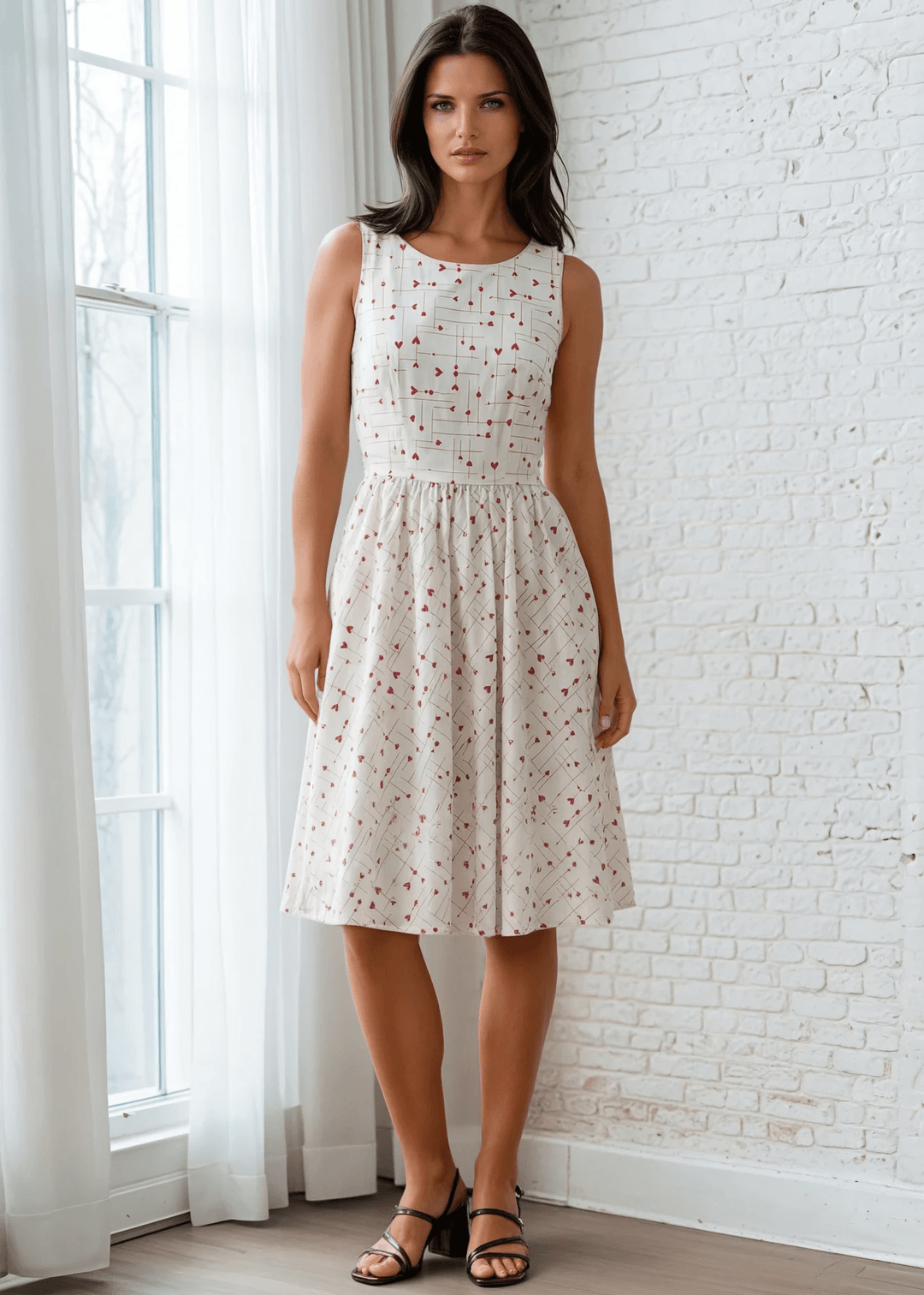 Made in USA, A women's vintage style piece with fun, modern details; our midi dress is now available in our Hearts print. Made from 100% cotton