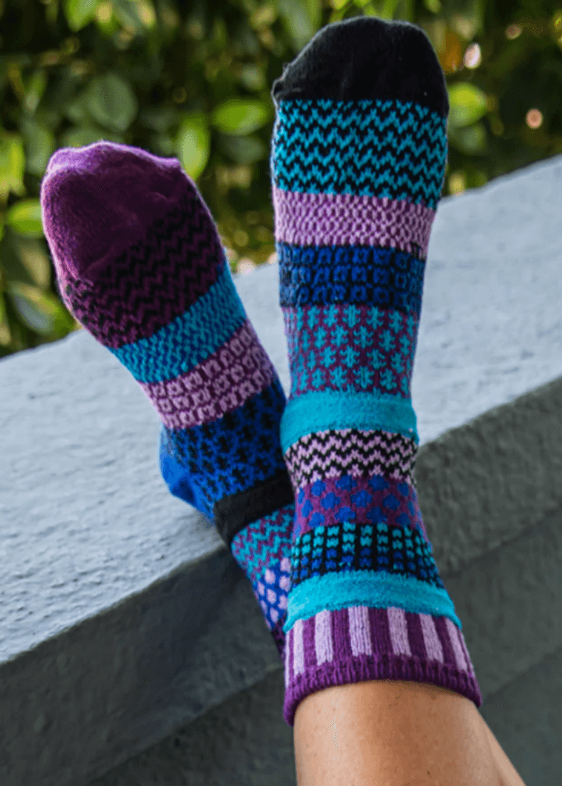 Solmate RASPBERRY Knitted Crew Socks Proudly Made USA | These socks are delightfully mismatched & so very comfortable.  Classy Cozy Cool Women's Boutique.
