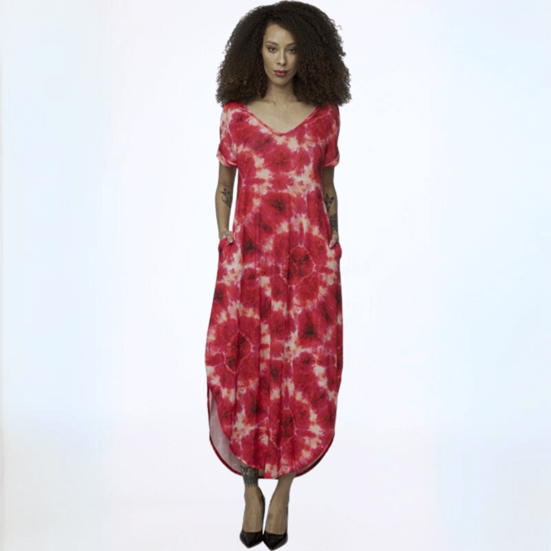 tie dye dresses for women Red Tie Dye Jersey Beach Dress CLEARANCE FINAL SALE Small