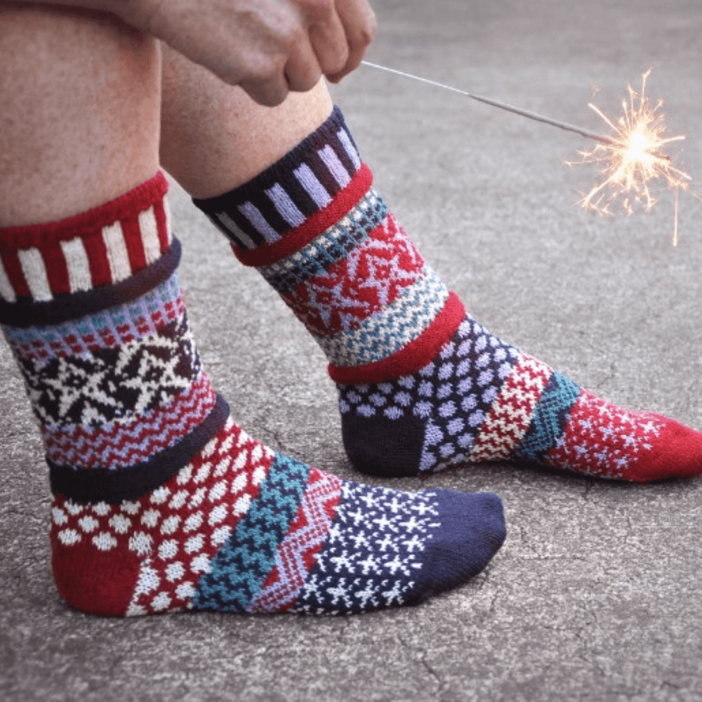 Solmate STARS AND STRIPES Knitted Crew Socks | Made in USA | These socks are delightfully mismatched & so very comfortable.  American Made Women's Boutique.