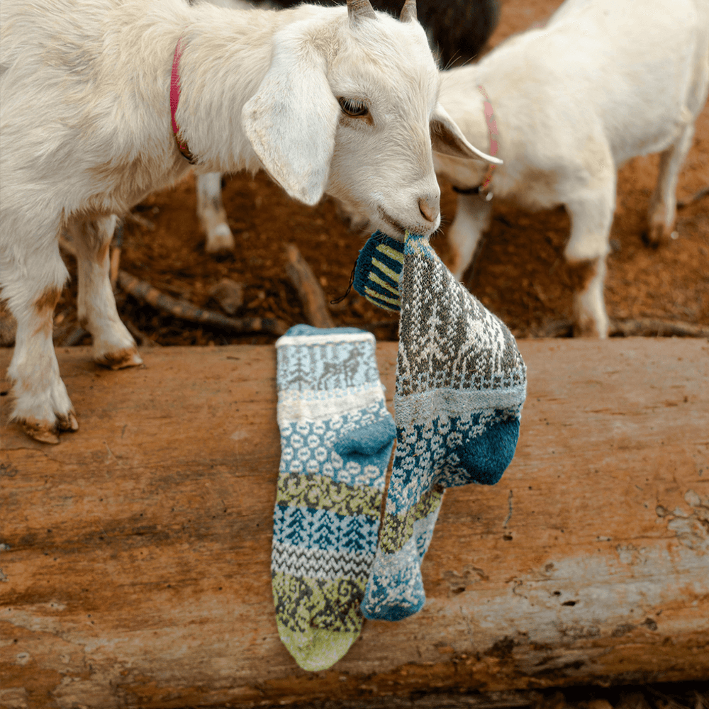 Solmate GOAT Knitted Crew Socks | Made in USA | These socks are delightfully mismatched & so very comfortable.  American Made Women's Boutique.