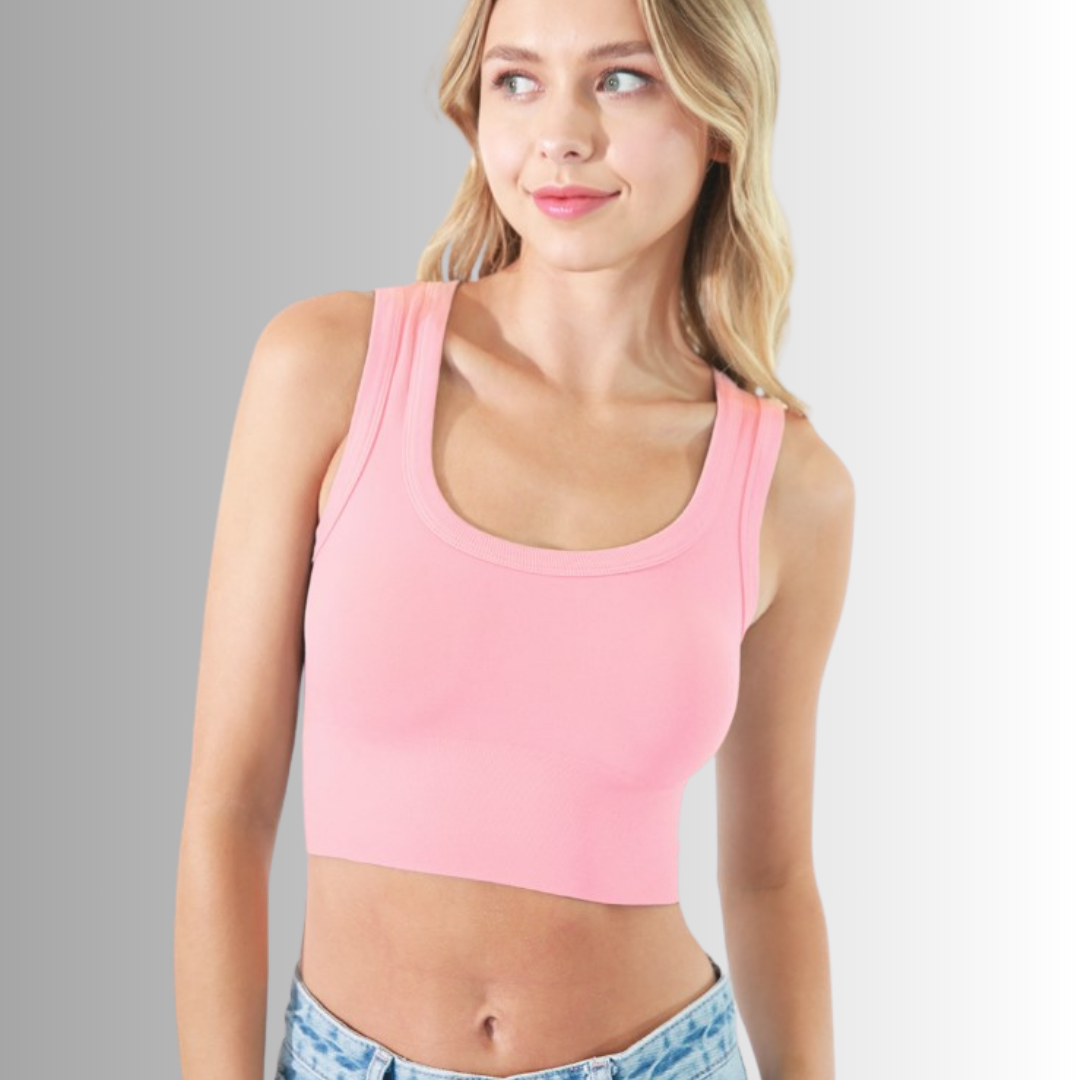 NikiBiki Ladies White Cropped Tank Top Style# NS8121 in Pink | Made in USA | Classy Cozy Cool Women's Made in America Clothing Boutique