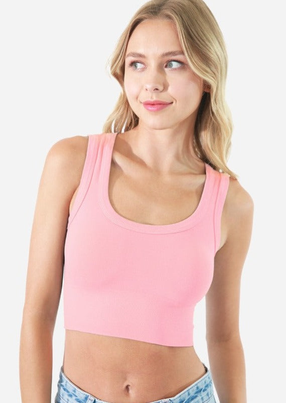 Niki Biki Ladies White Cropped Tank Top Style# NS8121 in Crystal Rose Pink | Made in USA | Classy Cozy Cool Women's Made in America Clothing Boutique