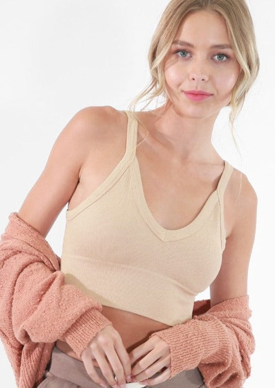 Niki Biki Ladies Fitted Vintage V-Neck Ribbed Bra Top Style NS8187  in 10 Color Options | Made in USA | Classy Cozy Cool Women's Made in America Boutique