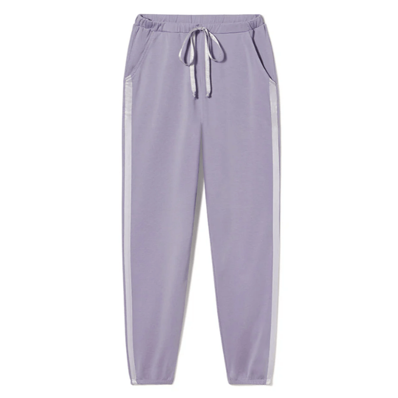 Made in USA PJ Harlow Blair Premium Women's Loungewear Joggers in Light Lavender, Super Soft Cotton Blend with Satin Finish | Classy Cozy Cool Made in America Boutique