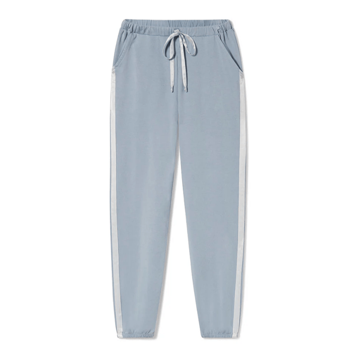 Made in USA PJ Harlow Blair Premium Women's Loungewear Joggers in Light Blue, Super Soft Cotton Blend with Satin Finish | Classy Cozy Cool Made in America Boutique