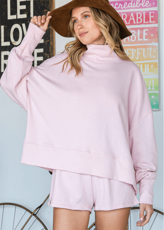 USA Made Ladies Cotton Blend Pale Pink Shorts by Bucket List Style P1576, Matching Sweatshirt Available