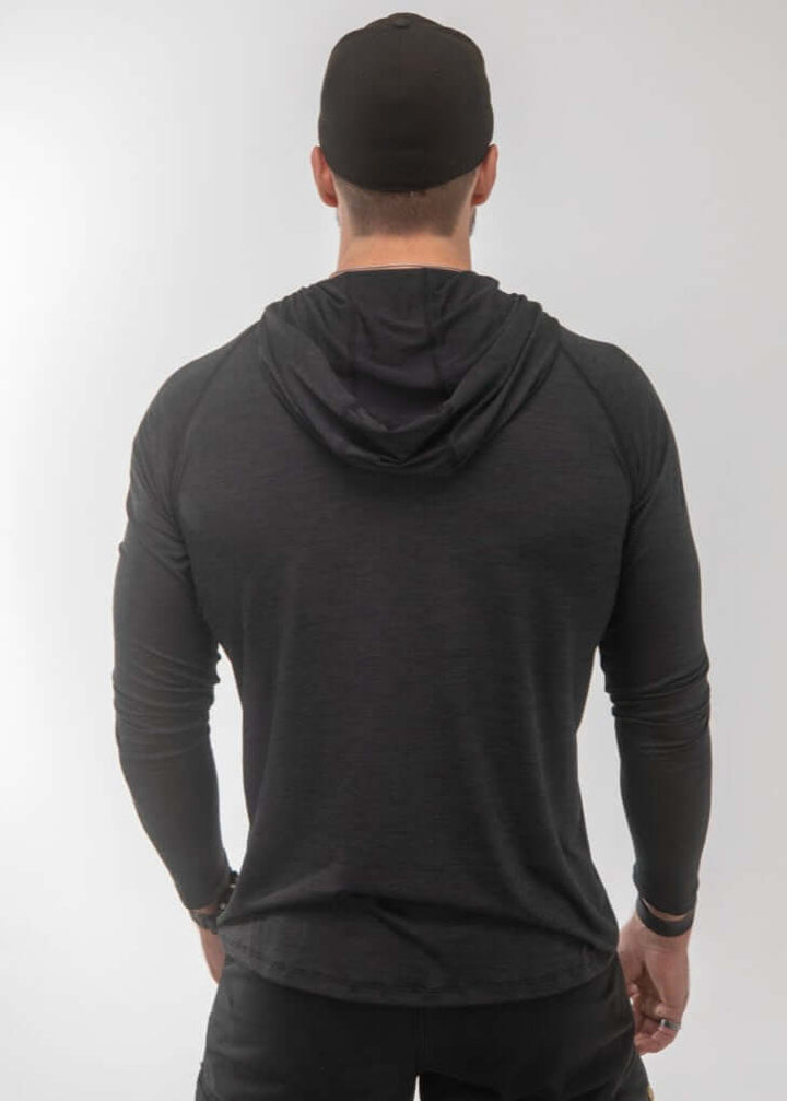 Introducing the Men's 100% Made in USA Sun Hoodie in our bold Midnight Grey colorway — a performance-ready hoodie engineered for outdoor protection.