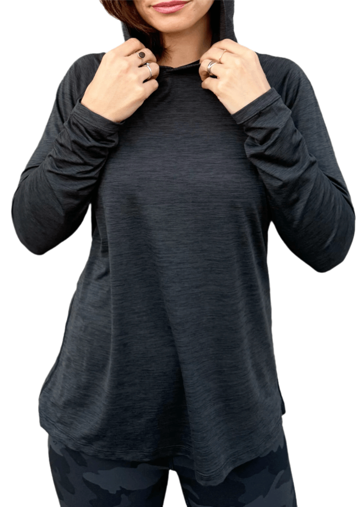 Introducing the 100% Made in USA Female Sun Hoodie (Midnight Grey) — a performance-driven athleisure hoodie designed for everyday comfort, protection, and style. Crafted with UPF 50+ sun protection, a soft stretch feel, and a moisture-wicking finish, it's the lightest hoodie you'll own without sacrificing breathability or fit.