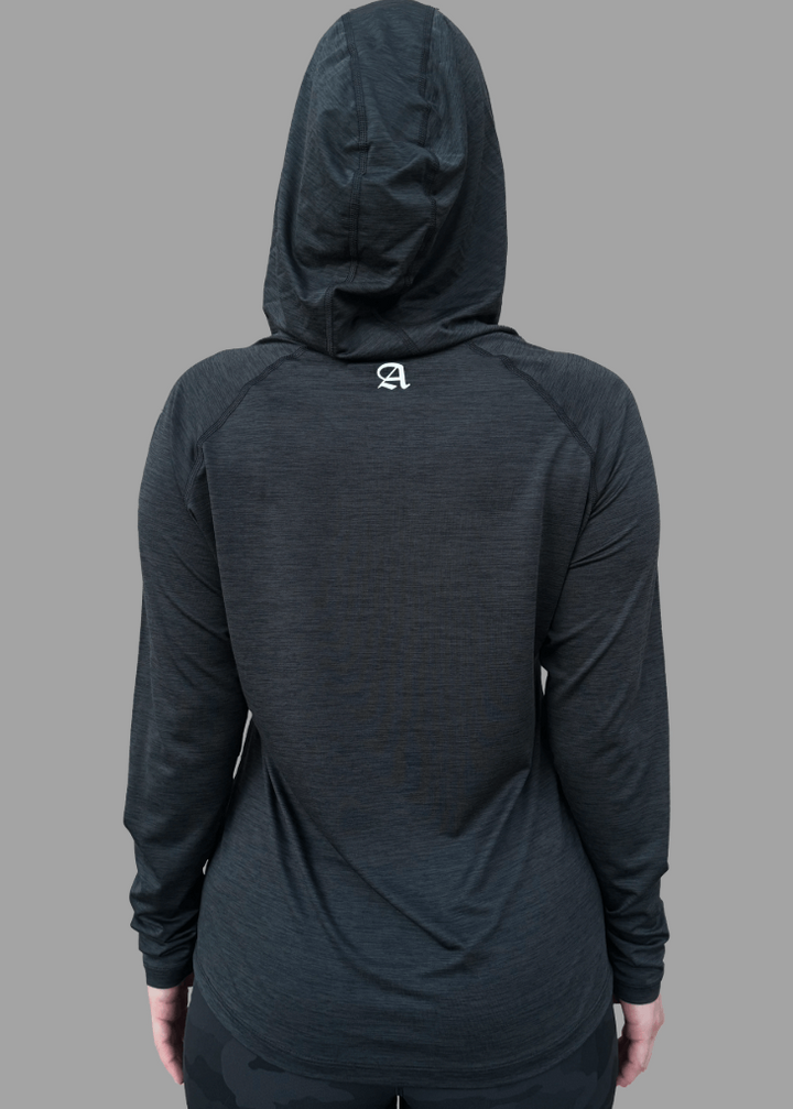 Introducing the 100% Made in USA Female Sun Hoodie (Midnight Grey) — a performance-driven athleisure hoodie designed for everyday comfort, protection, and style. Crafted with UPF 50+ sun protection, a soft stretch feel, and a moisture-wicking finish, it's the lightest hoodie you'll own without sacrificing breathability or fit.