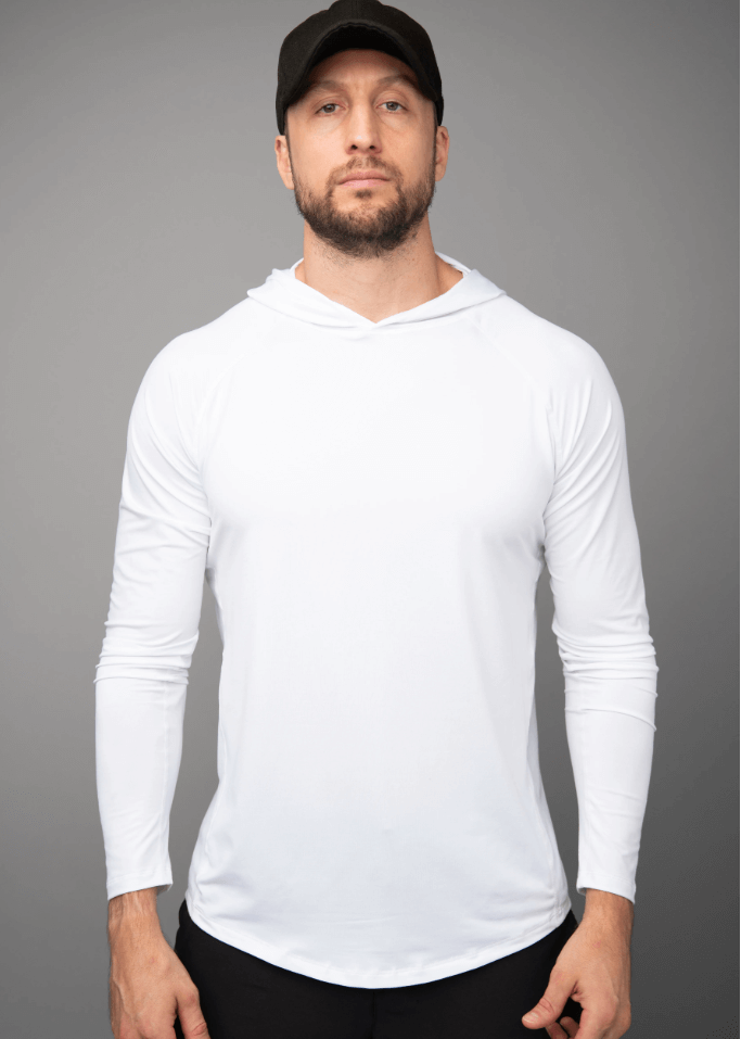 Introducing the 100% Made in USA White Hoodie — a lightweight, performance-driven solid white hoodie crafted for comfort, versatility, and style. Made with sueded, American-sourced fabric, it delivers unmatched softness, breathability, and 4-way stretch that moves with you through workouts, travel, or downtime.