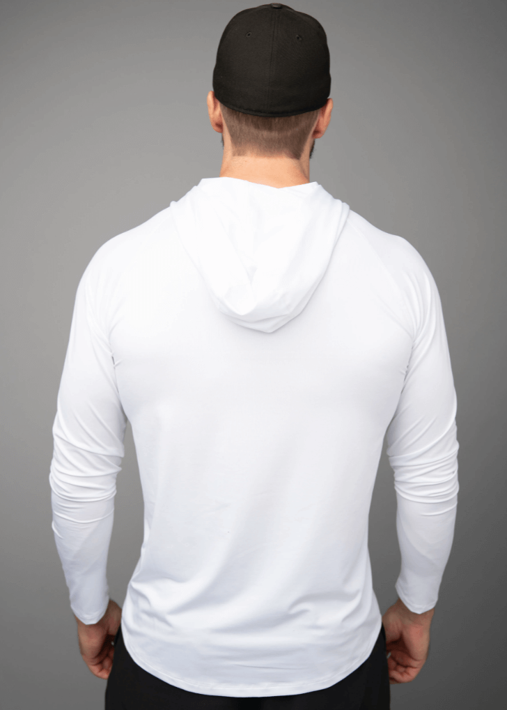Introducing the 100% Made in USA White Hoodie — a lightweight, performance-driven solid white hoodie crafted for comfort, versatility, and style. Made with sueded, American-sourced fabric, it delivers unmatched softness, breathability, and 4-way stretch that moves with you through workouts, travel, or downtime.