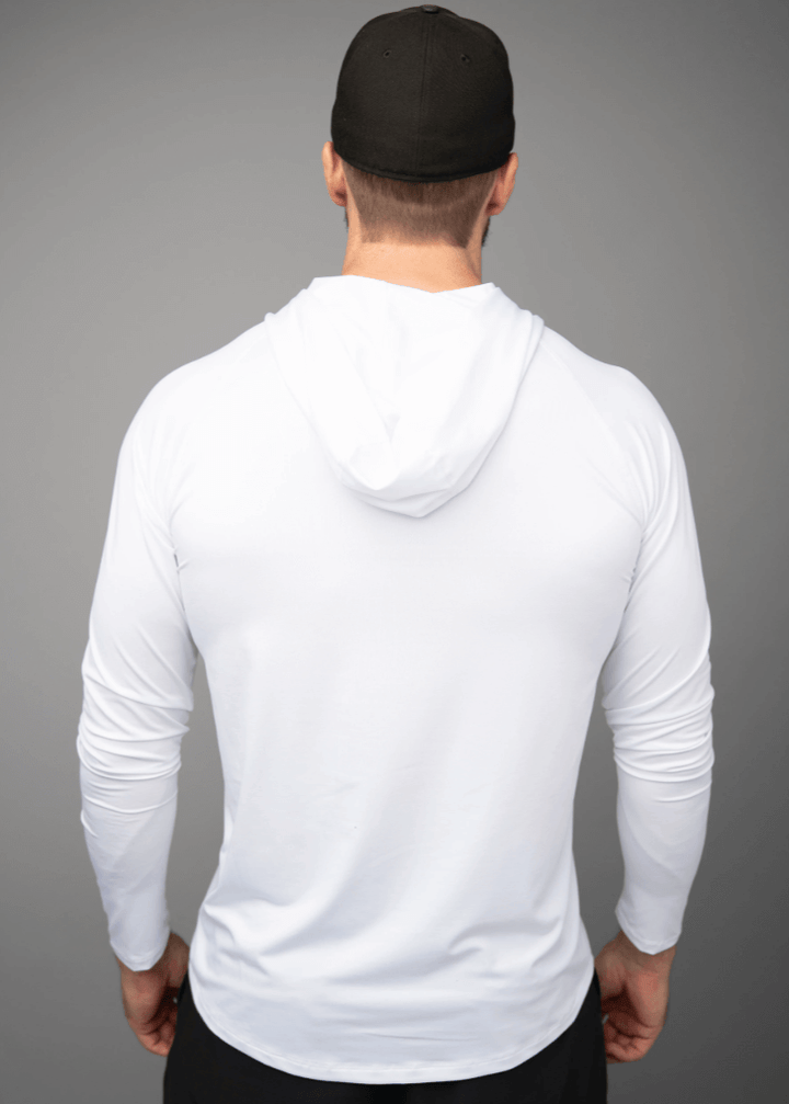 Introducing the 100% Made in USA White Hoodie — a lightweight, performance-driven solid white hoodie crafted for comfort, versatility, and style. Made with sueded, American-sourced fabric, it delivers unmatched softness, breathability, and 4-way stretch that moves with you through workouts, travel, or downtime.