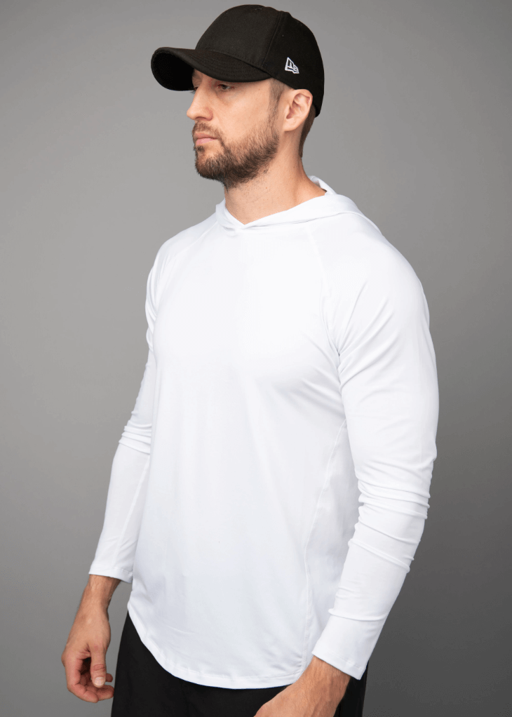 Introducing the 100% Made in USA White Hoodie — a lightweight, performance-driven solid white hoodie crafted for comfort, versatility, and style. Made with sueded, American-sourced fabric, it delivers unmatched softness, breathability, and 4-way stretch that moves with you through workouts, travel, or downtime.