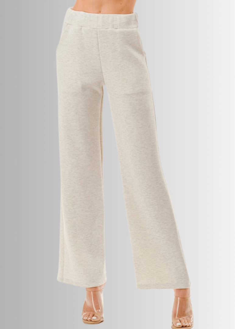 Made in USA Super Soft Relaxed Fit Pant Material Compares to LuLulemon Scuba Line Wrinkle Resistant Medium Weight Material Feels Ultra Lightweight and Soft Side Pockets in Heather Oatmeal