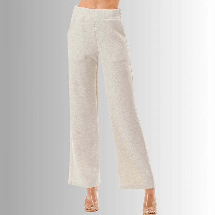 Made in USA Super Soft Relaxed Fit Pant Material Compares to LuLulemon Scuba Line Wrinkle Resistant Medium Weight Material Feels Ultra Lightweight and Soft Side Pockets in Heather Oatmeal