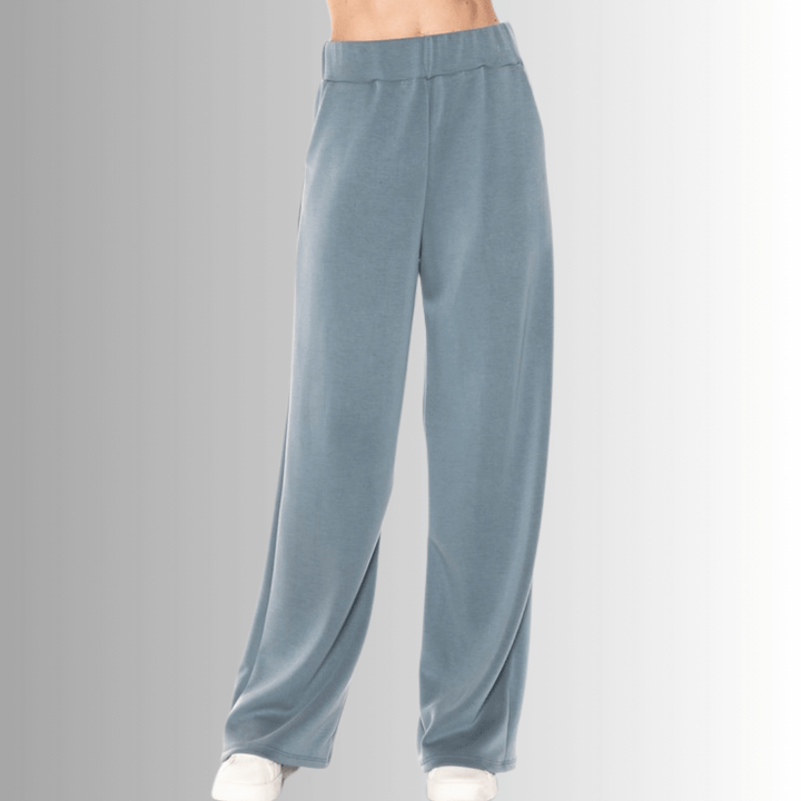 Made in USA Super Soft Relaxed Fit Pant Material Compares to LuLulemon Scuba Line Wrinkle Resistant Medium Weight Material Feels Ultra Lightweight and Soft Side Pockets in Slate Blue