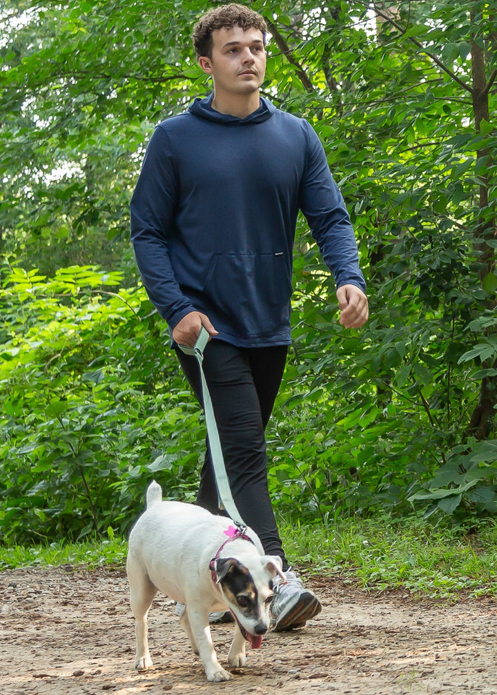Made in USA WSI Sportswear Men's SoftTECH™ Pro Long Sleeve Hoodie in Navy,  built-in joey pouch and a hood. 