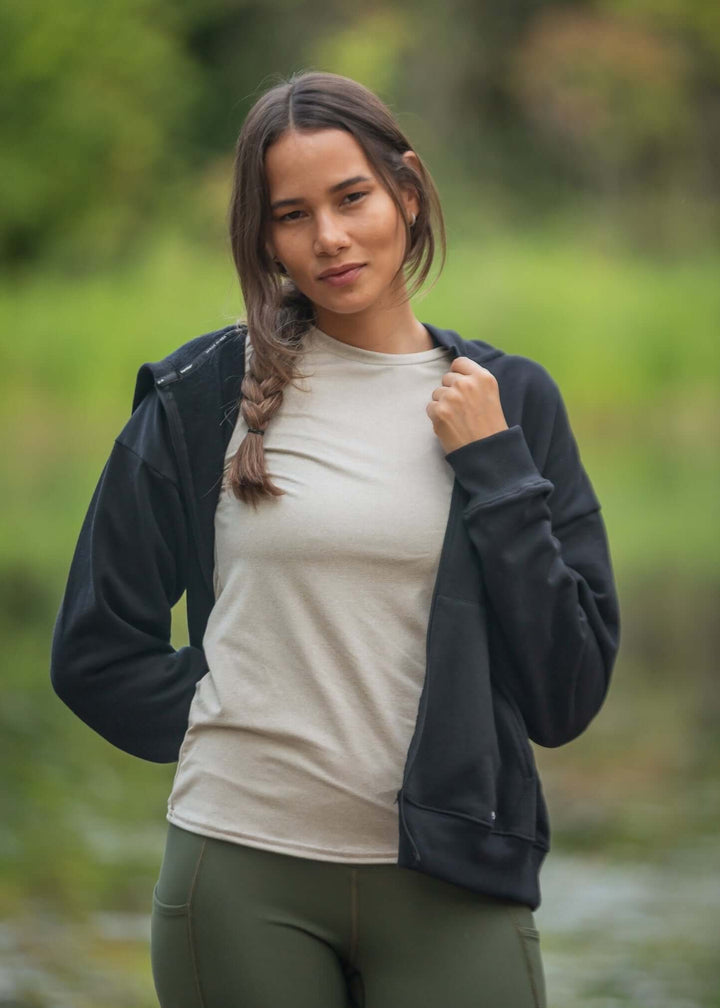 Made in USA WSI Sportswear Women's Cotton HIGHLAND FLEECE FULL ZIP SWEATSHIRT, Medium Weight in Black or Moss Green