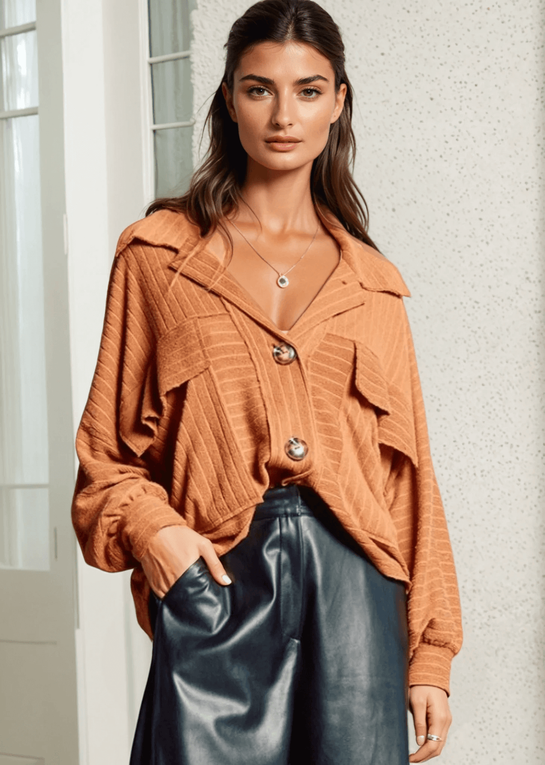 Bucket List Style T1342 Made in USA Lightweight Button down Shacket, Super Soft and Lightweight, Utility pockets In a Variety of Colors