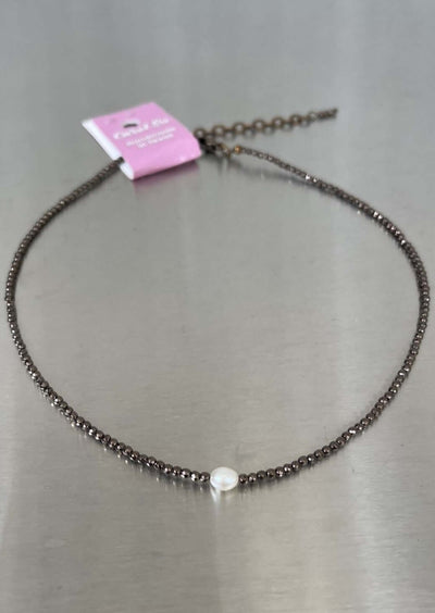 USA Made Dainty Beaded Necklace with Pearl Center Piece Adjustable Length in Bronze  | Fashion Jewelry Handmade in Texas by Carol Su | Made in America Boutique