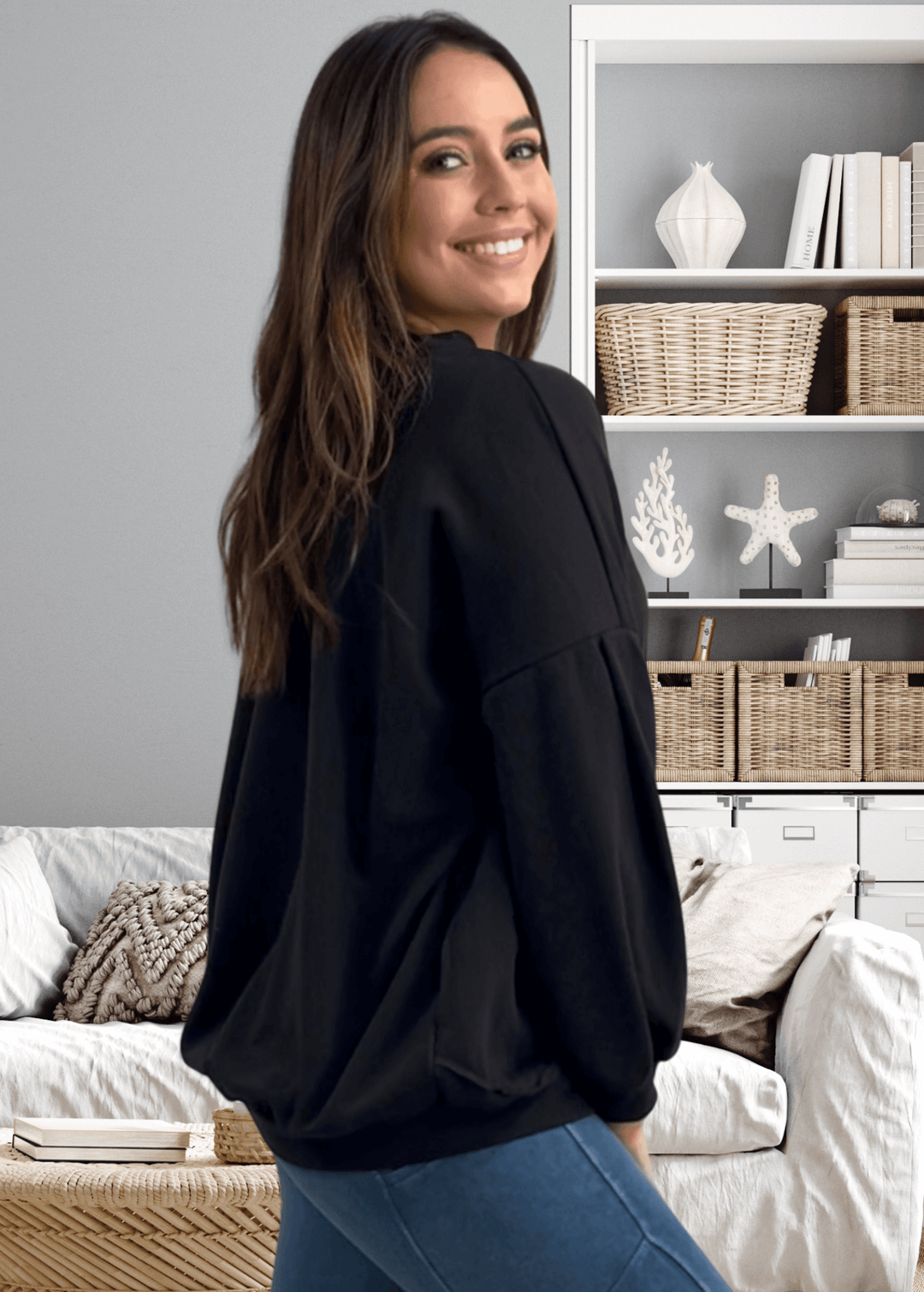 Elevate your cozy game with the "Six Seven" sweatshirt—a playful oversized essential that's anything but basic, in black with white graphic.  This medium-weight French terry piece features a bold graphic on black, paired with a chic keyhole cutout at the back for unexpected flair. Made in USA